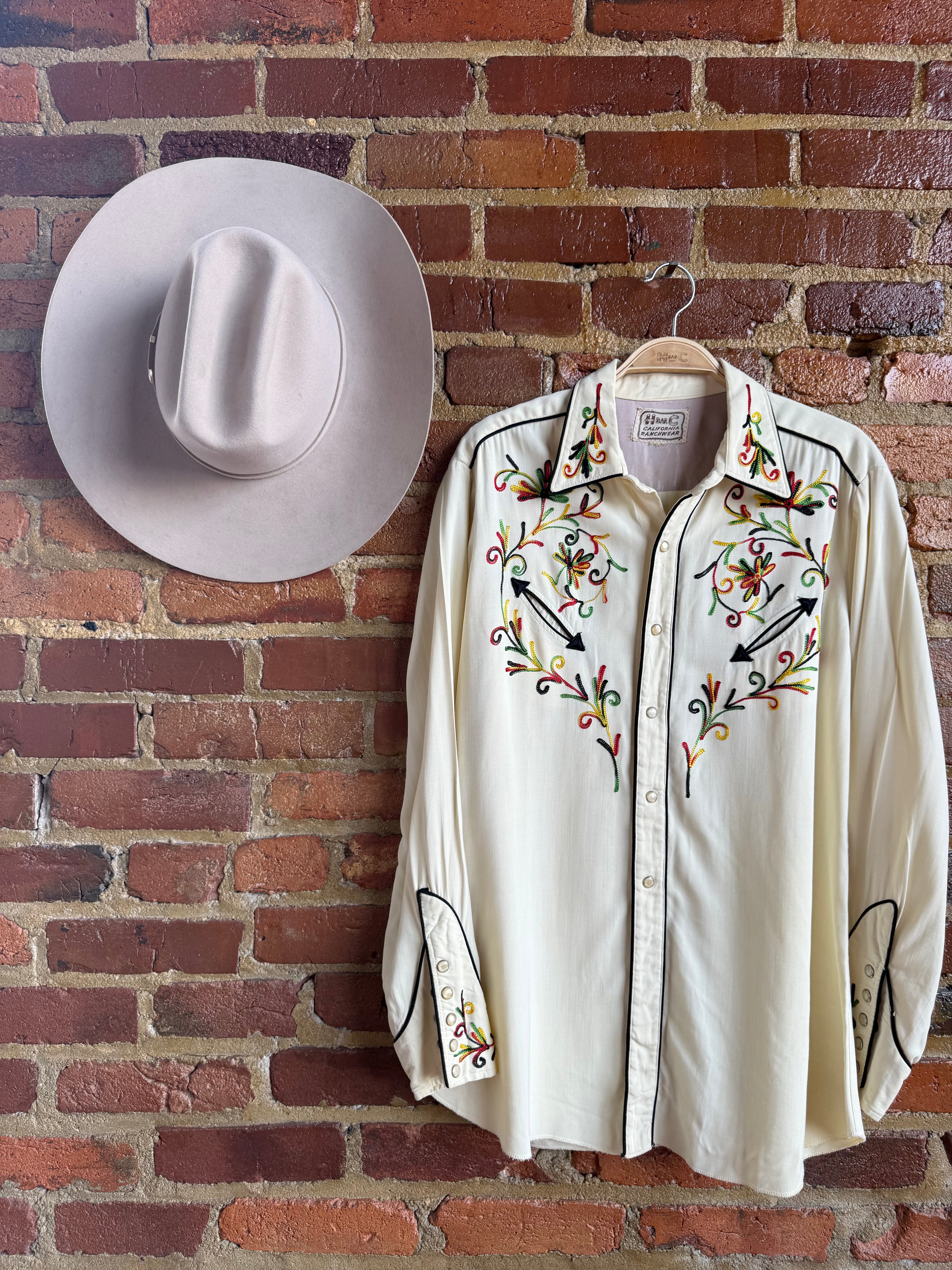 Archive 1950’s Cream with Swirl Embroidery Vintage Shirt