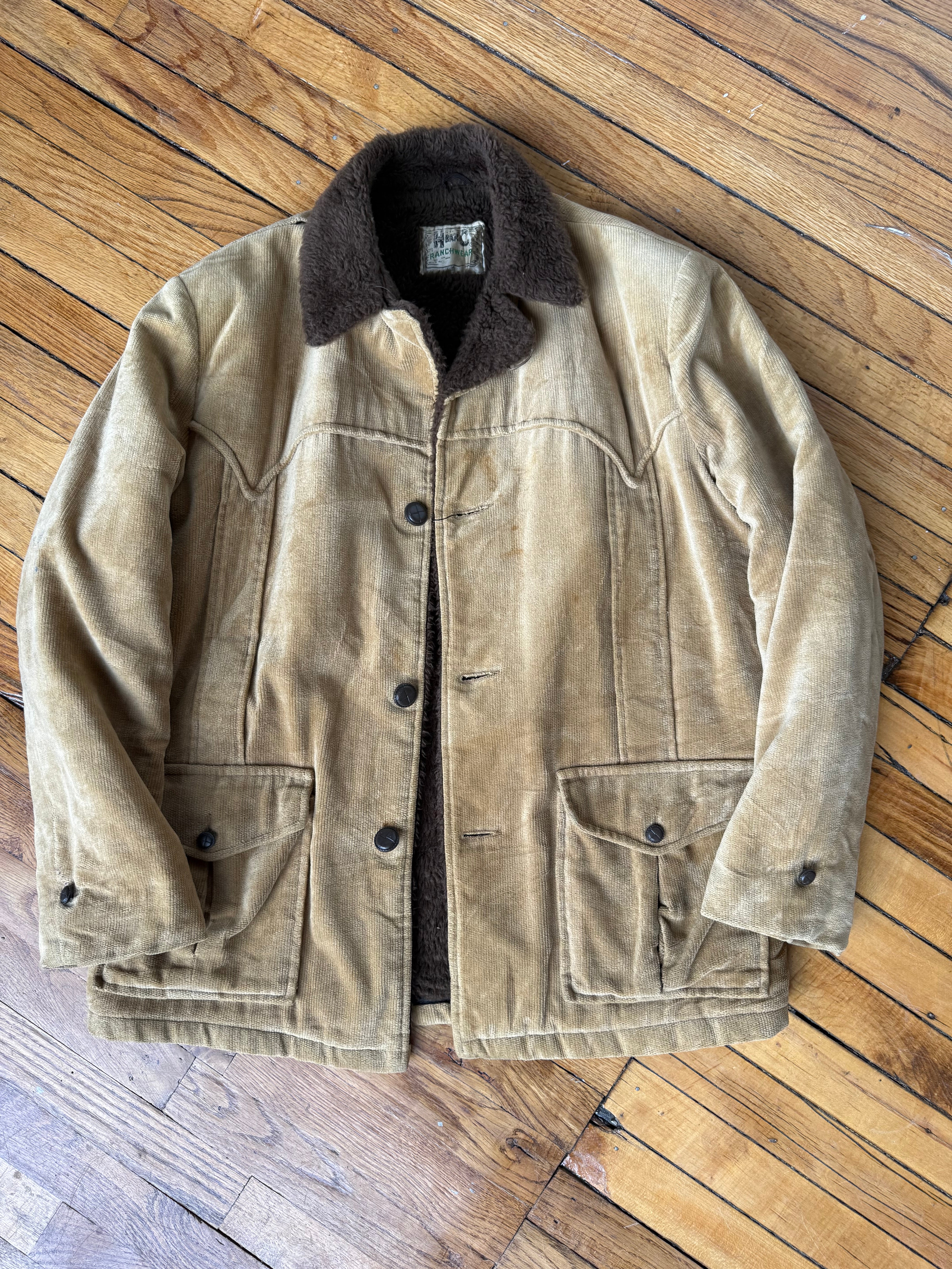1960'S BEIGE CORDUROY SHERPA LINED L/XL