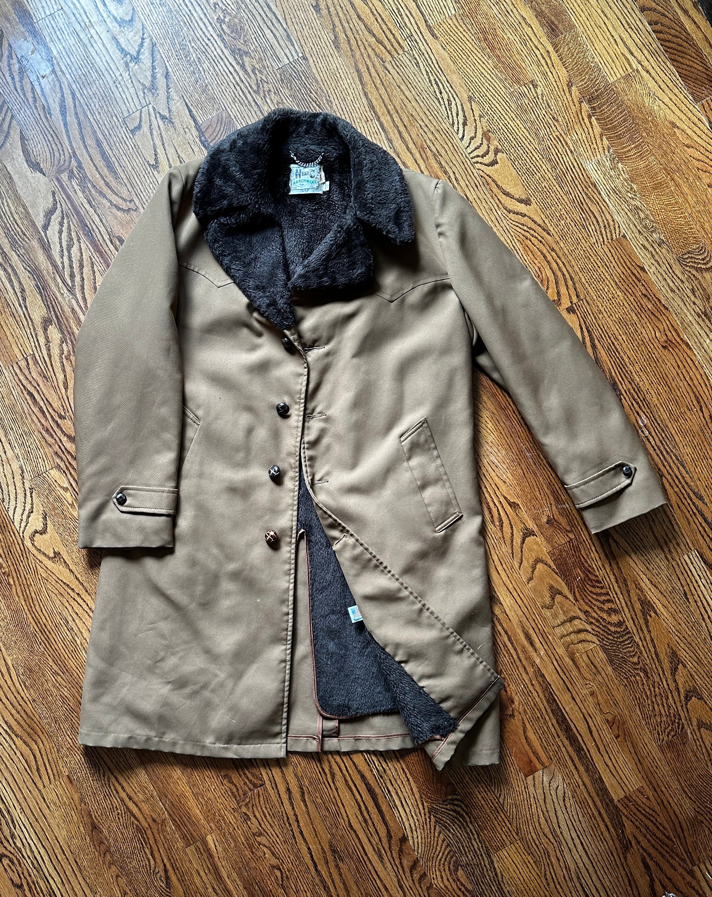 1960'S MENS LONG SHEARLING COLLAR OVER COAT L/XL