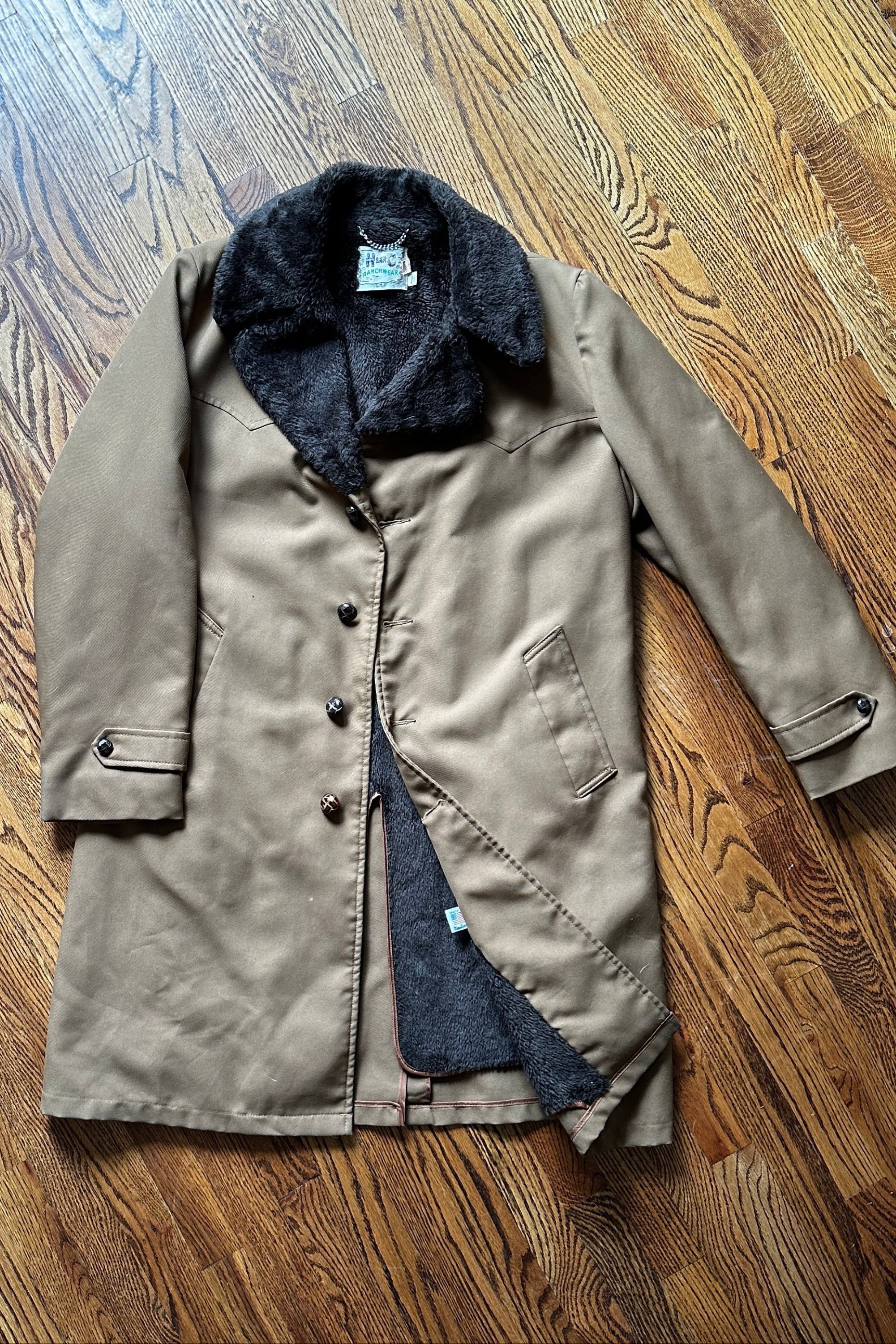 1960/70’S MENS LONG SHEARLING COLLAR OVER COAT - LARGE