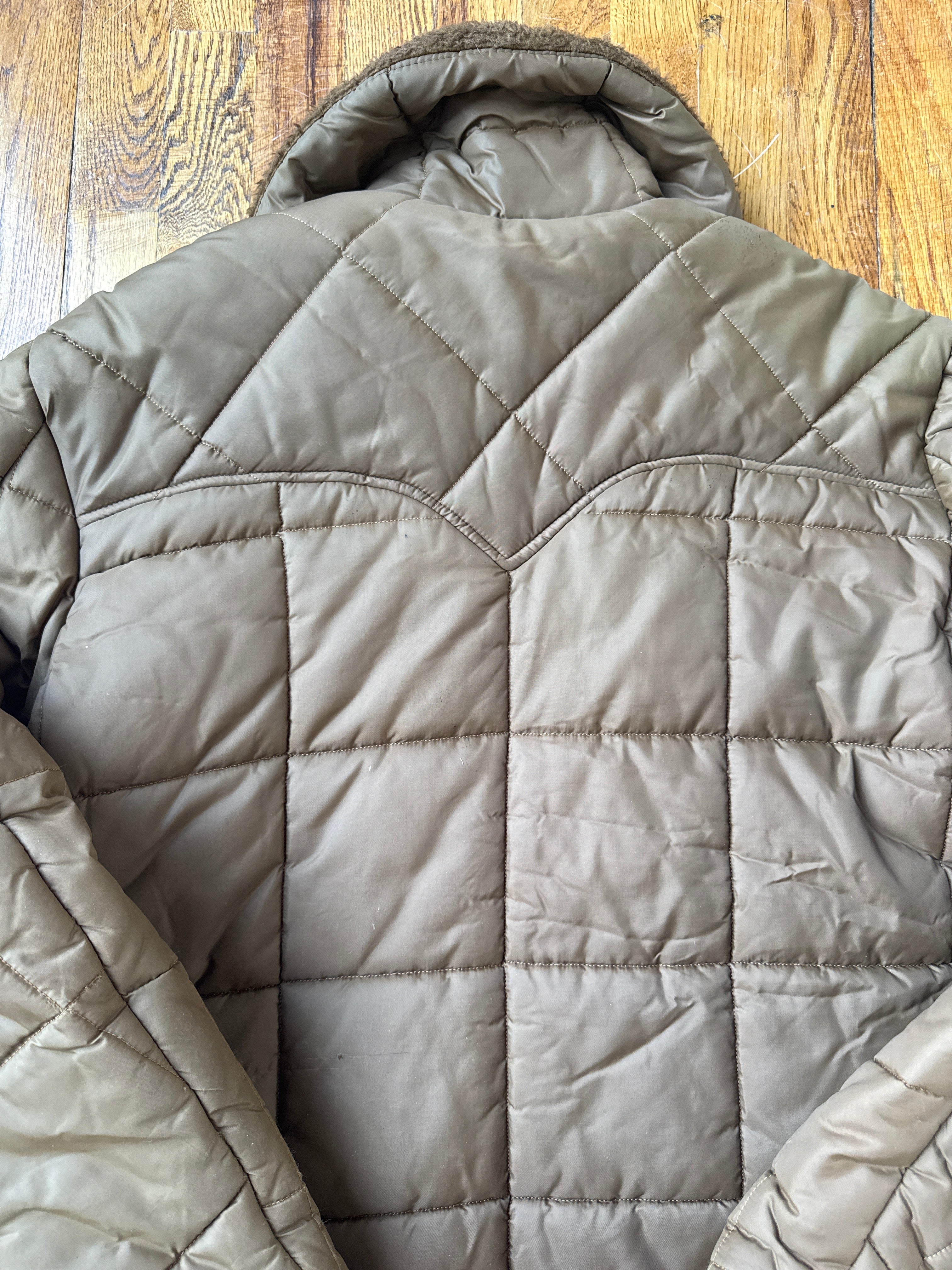 1960'S WESTERN QUILTED FUR LINED PUFFER W FUR COLLAR - LARGE/XL
