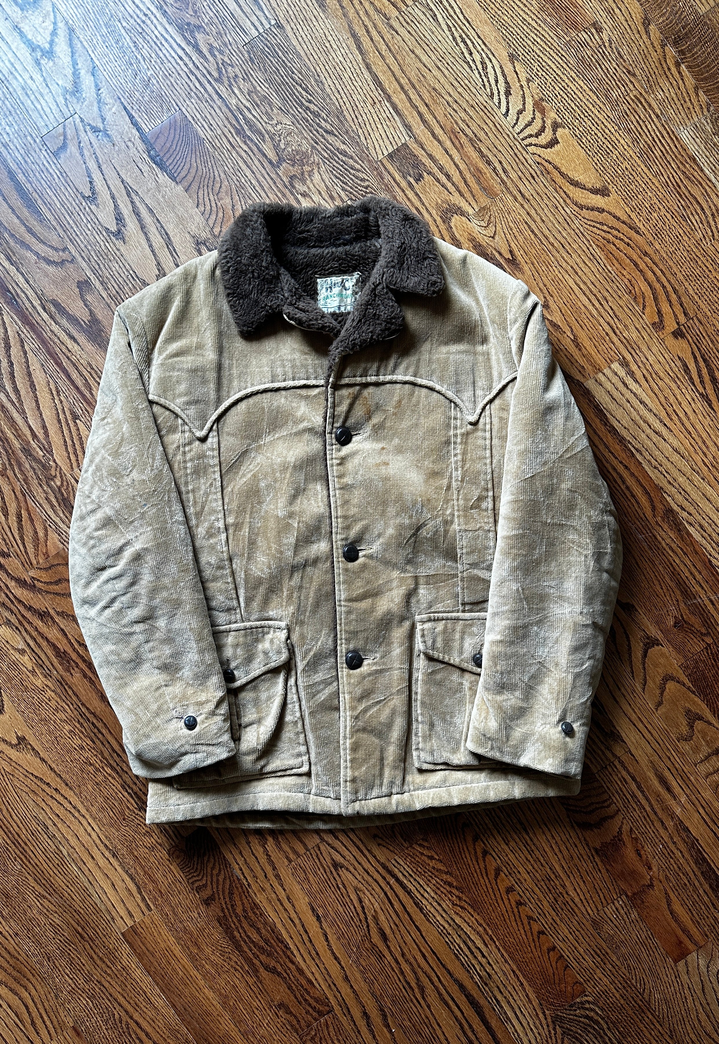 1960'S BEIGE CORDUROY SHERPA LINED L/XL