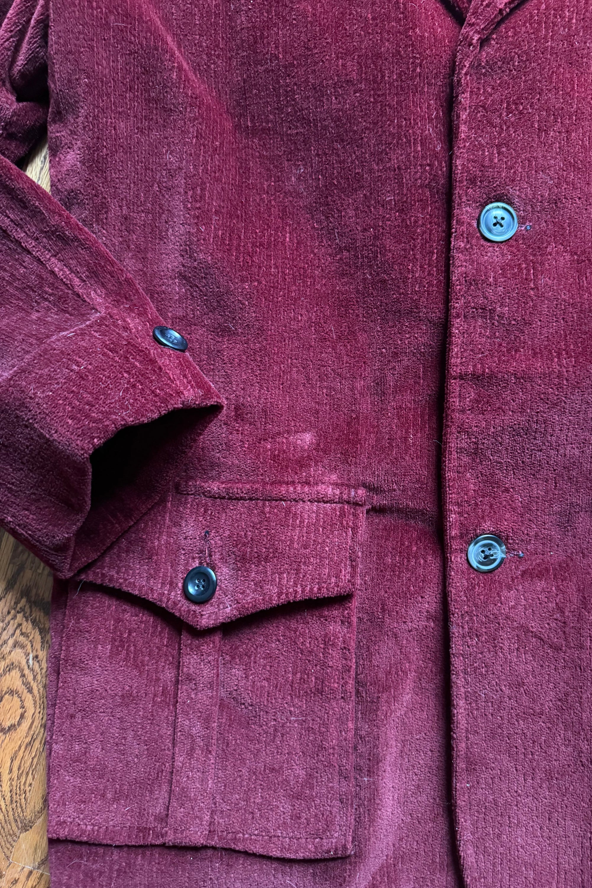 1960'S BURGUNDY VELVET CORDUROY RANCH COAT XL