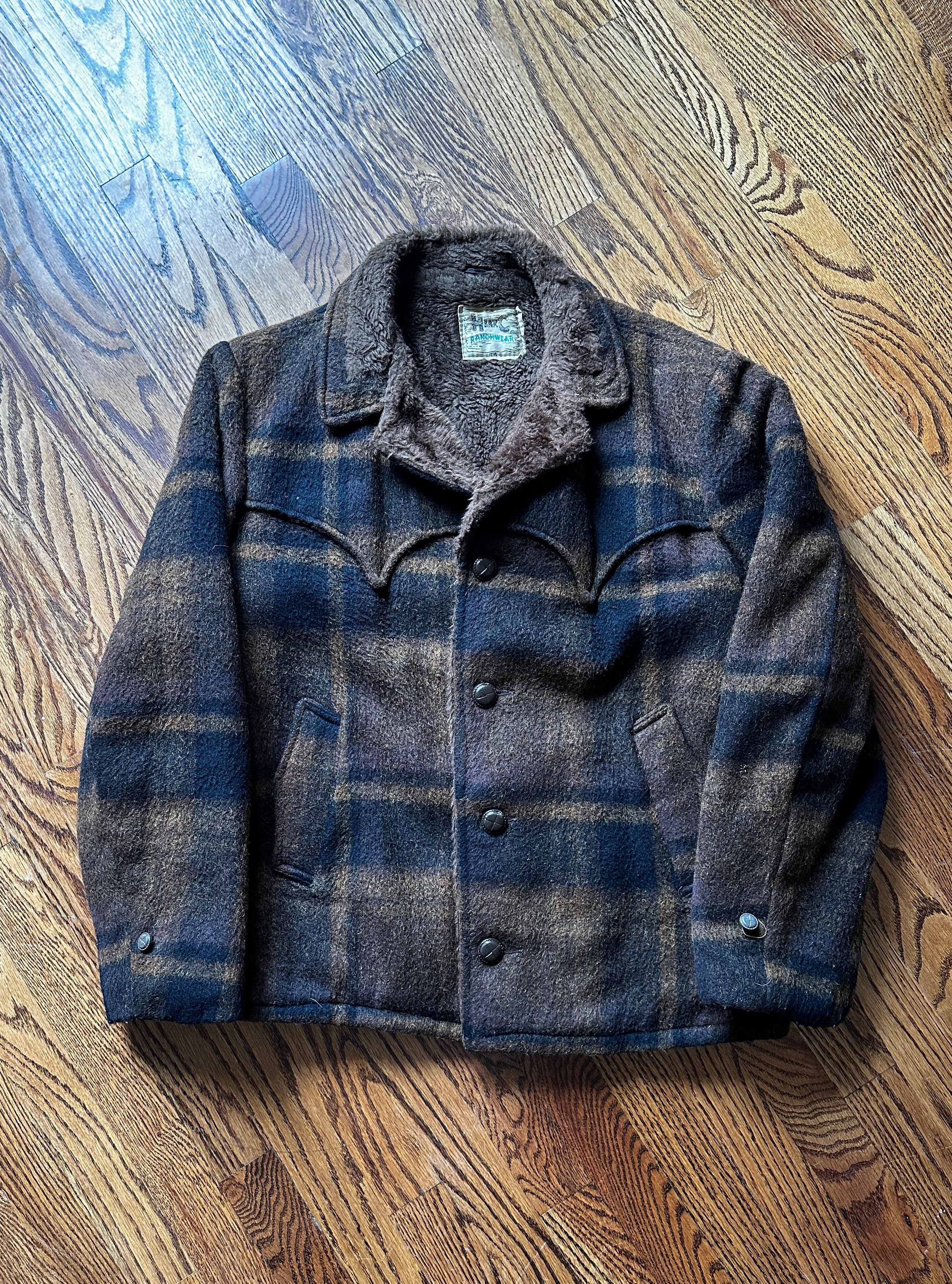1950/60's BROWN PLAID SHERPA LINED RANCH COAT