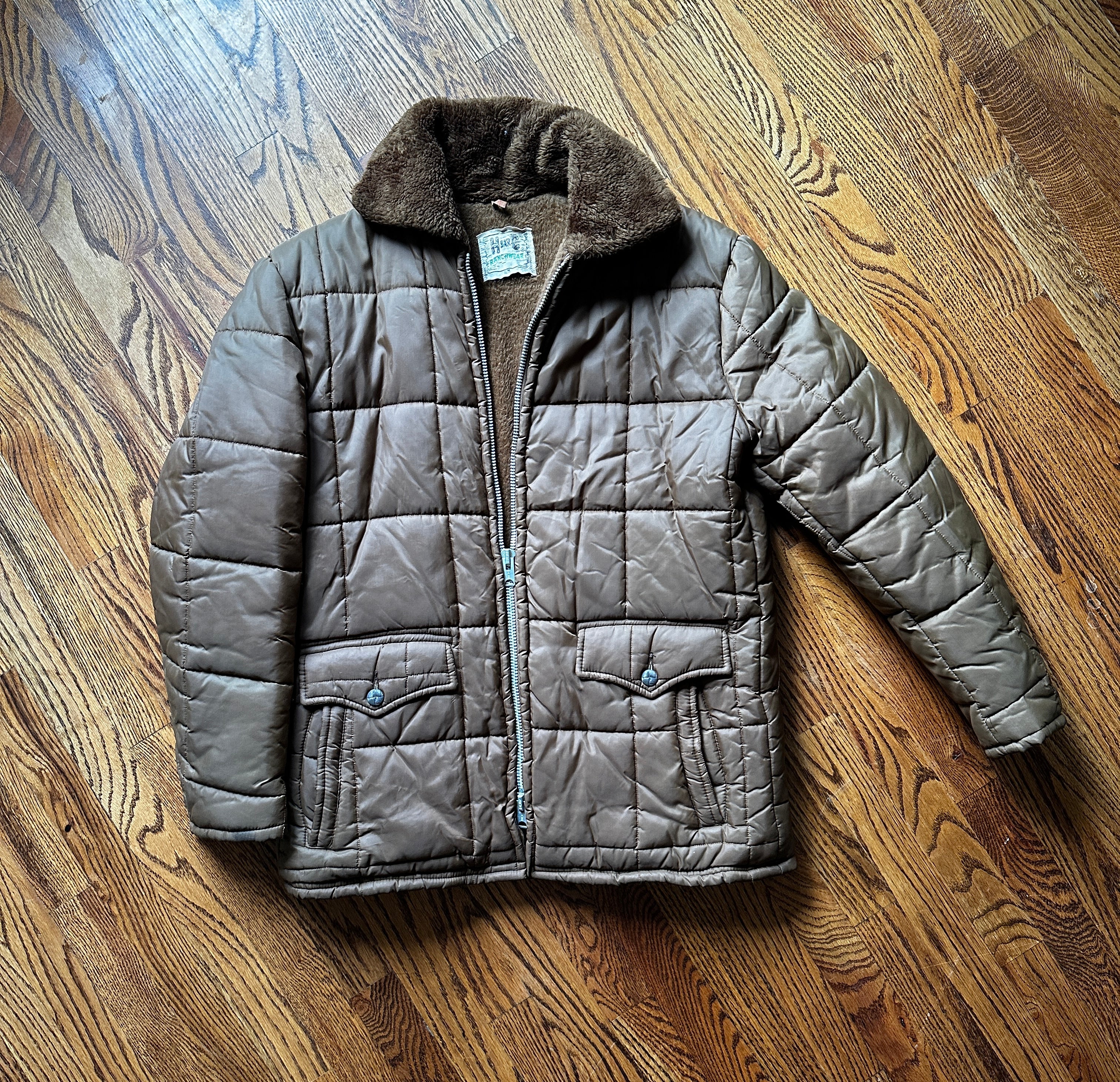 1960'S WESTERN QUILTED FUR LINED PUFFER W FUR COLLAR - LARGE/XL