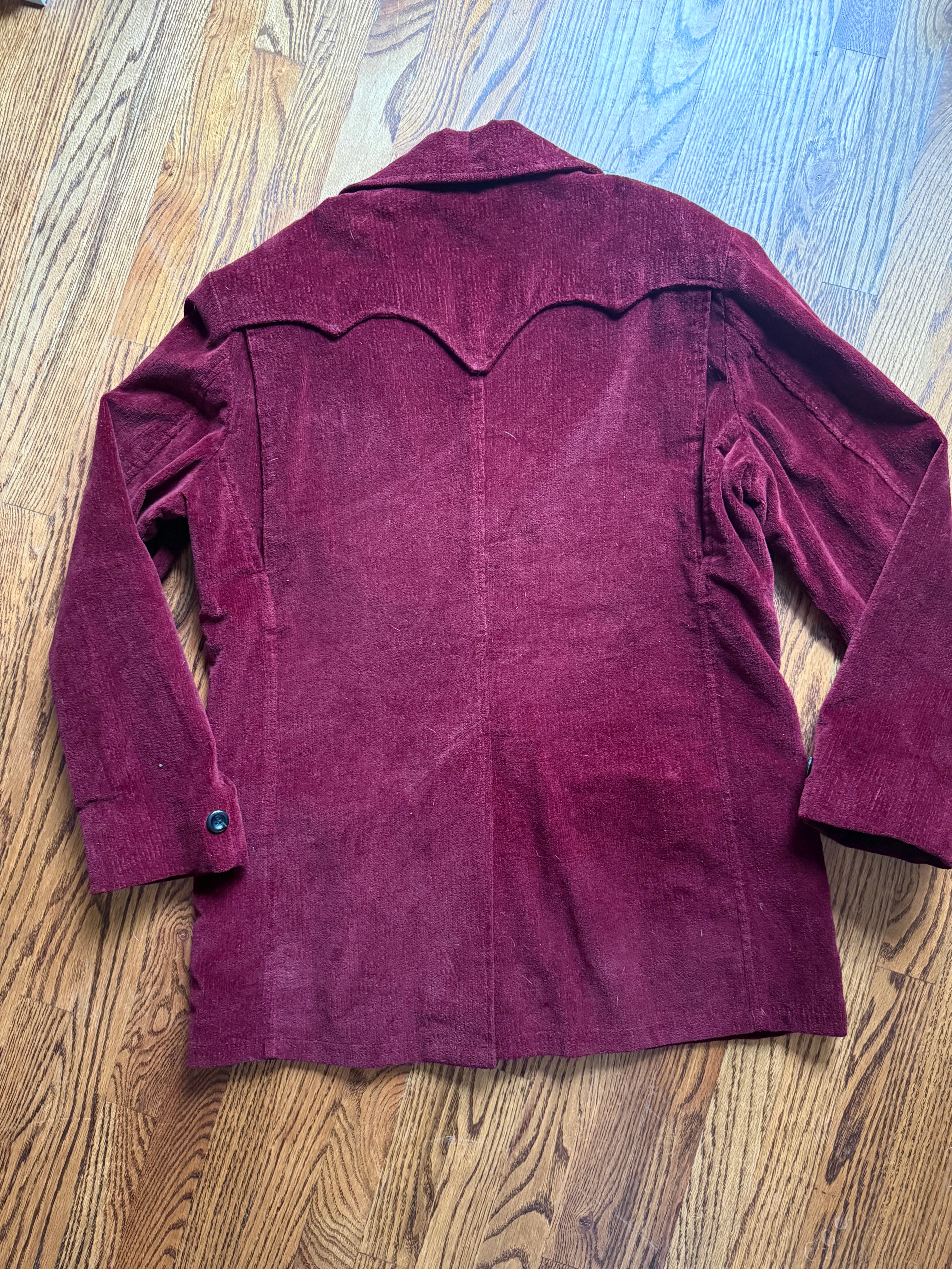 1960'S BURGUNDY VELVET CORDUROY RANCH COAT XL