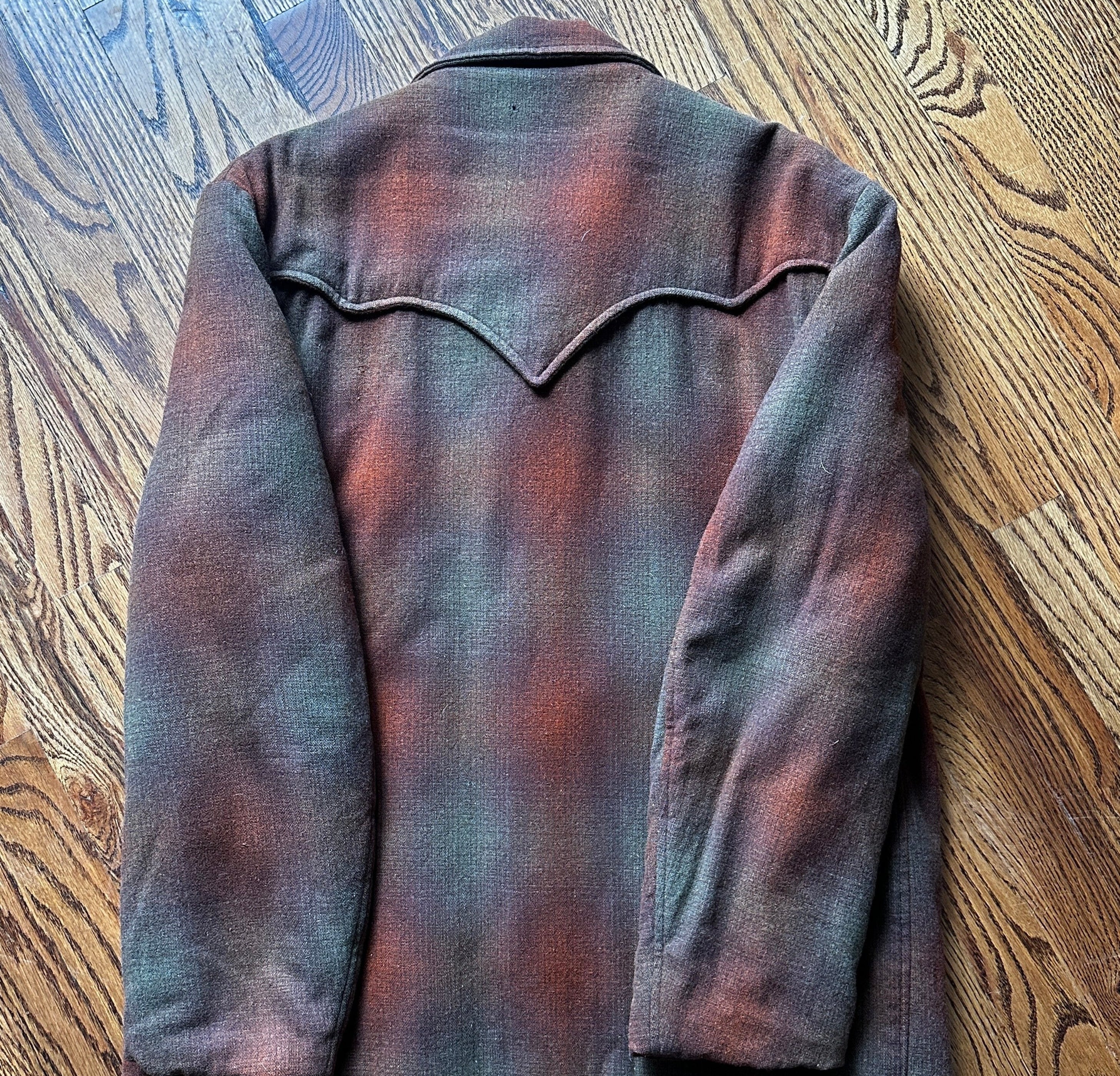 1960'S BROWN GREEN WOOL RANCH COAT LARGE