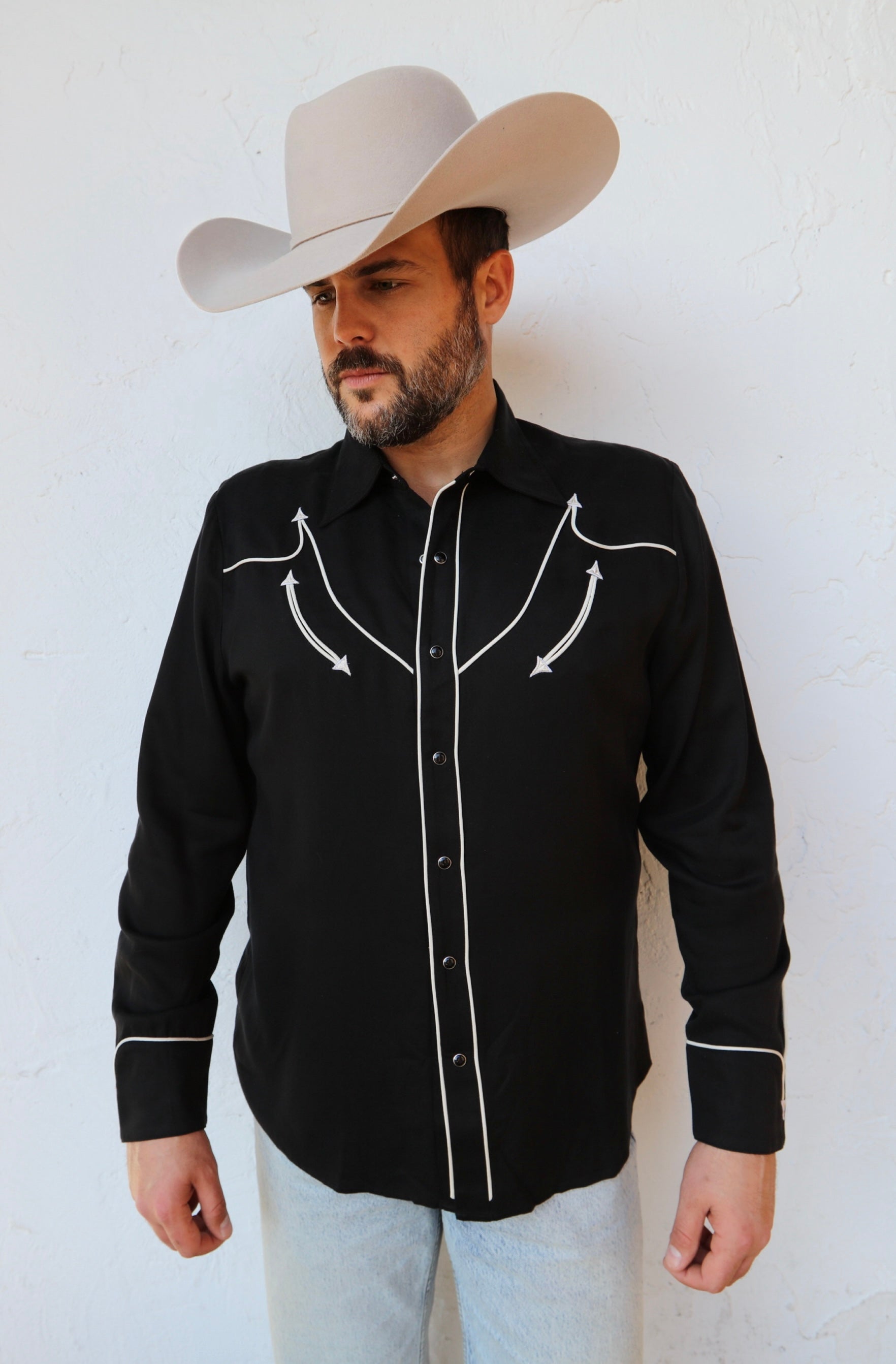 Reno Men's Shirt Black with Off White – H BAR C