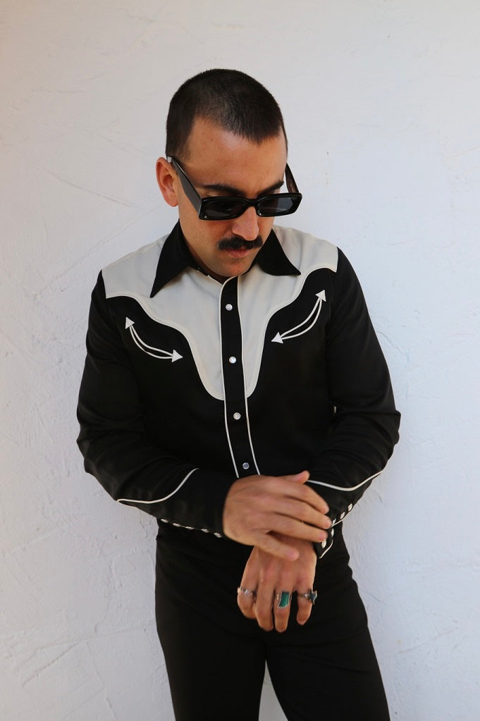 black cowboy dress shirt Stetson Men's Long Sleeve Solid Black Poplin Snap Shirt 3XL
