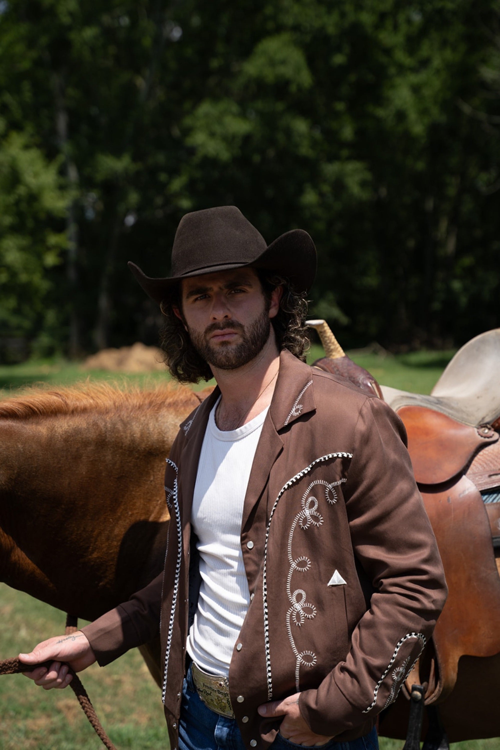 Bolero Men's Jacket Walnut and White