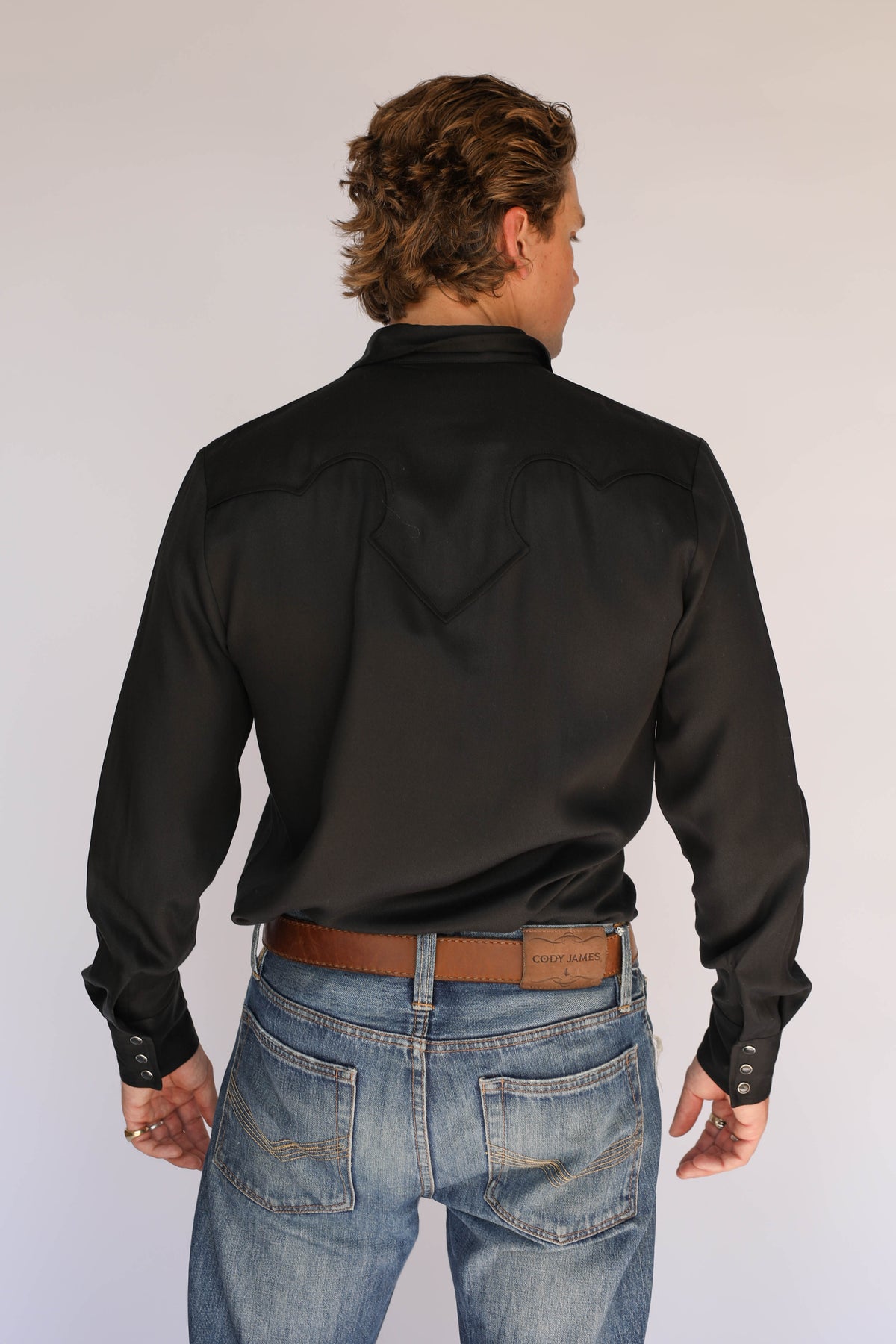 H Bar C El Segundo black Tencel western shirt with archive scroll pockets and pearl snaps.