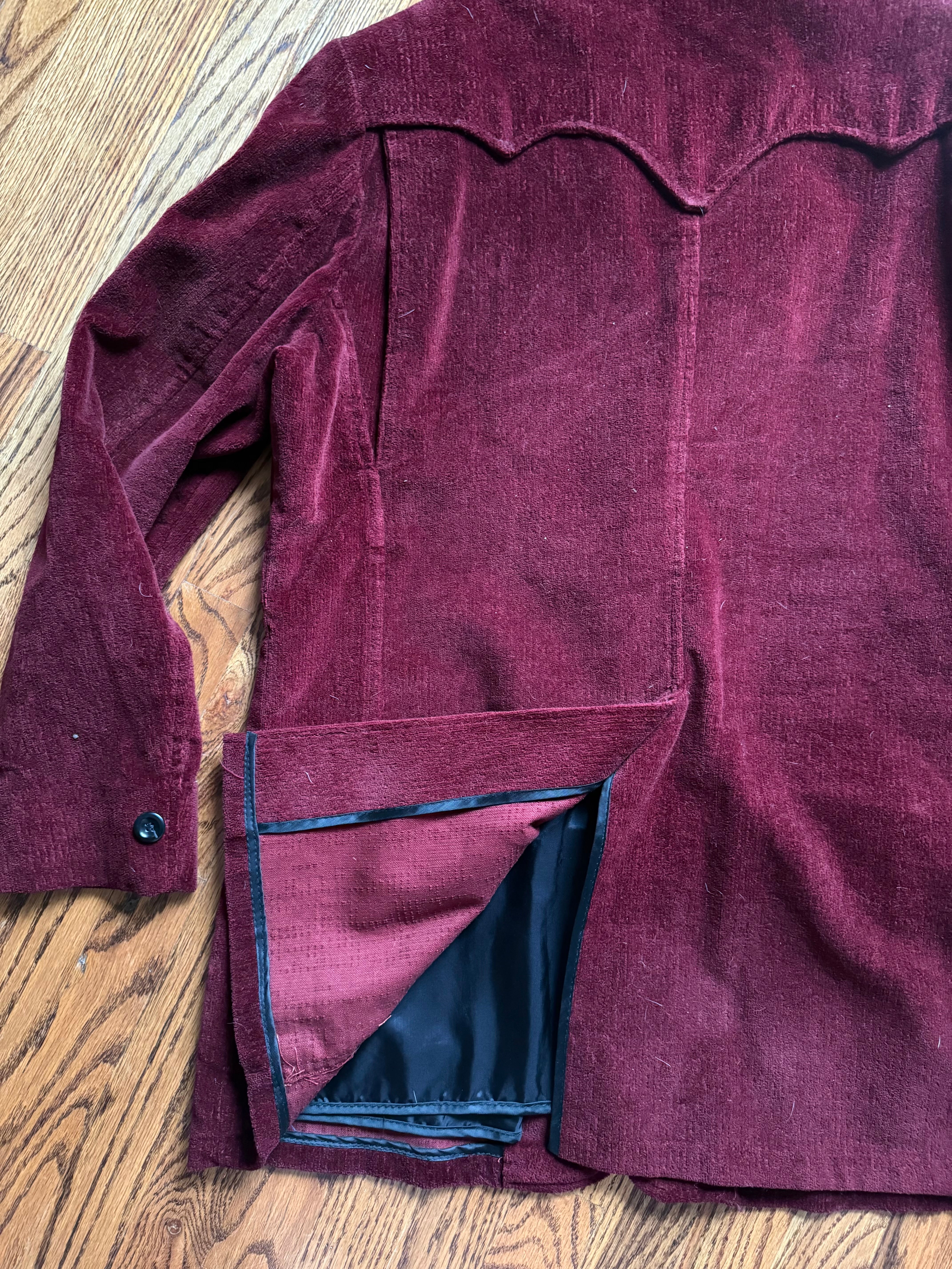 1960'S BURGUNDY VELVET CORDUROY RANCH COAT XL
