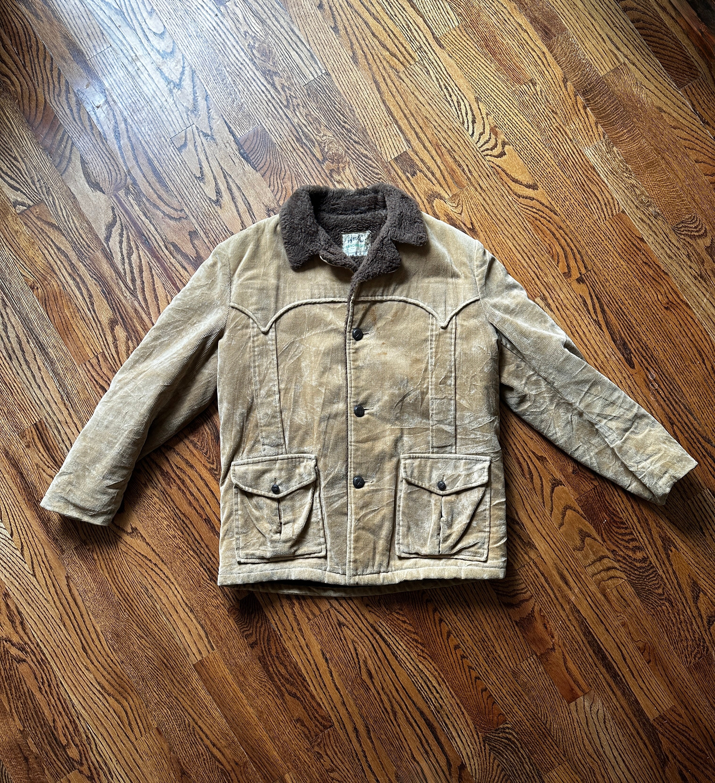 1960'S BEIGE CORDUROY SHERPA LINED L/XL