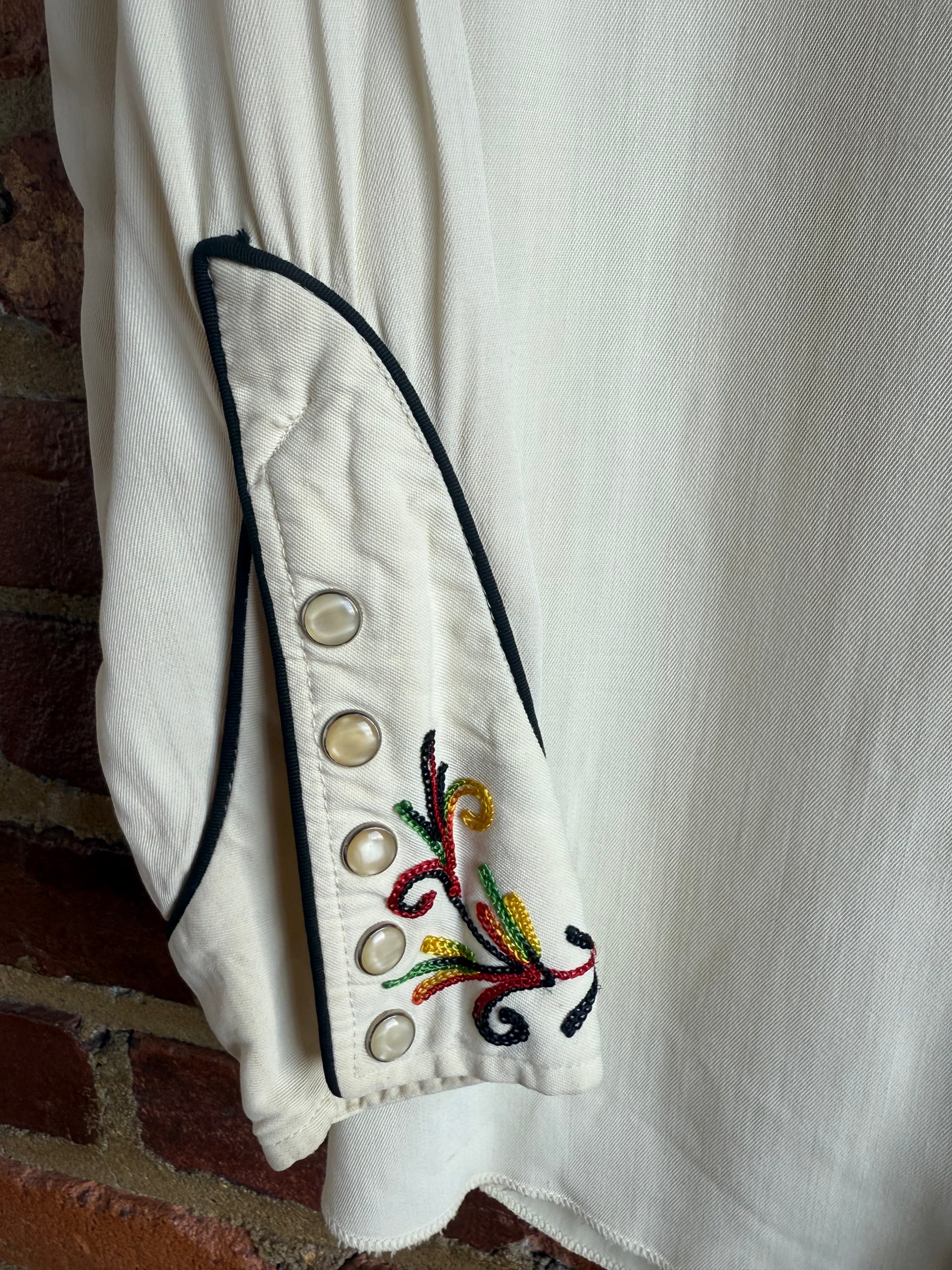 Archive 1950’s Cream with Swirl Embroidery Vintage Shirt