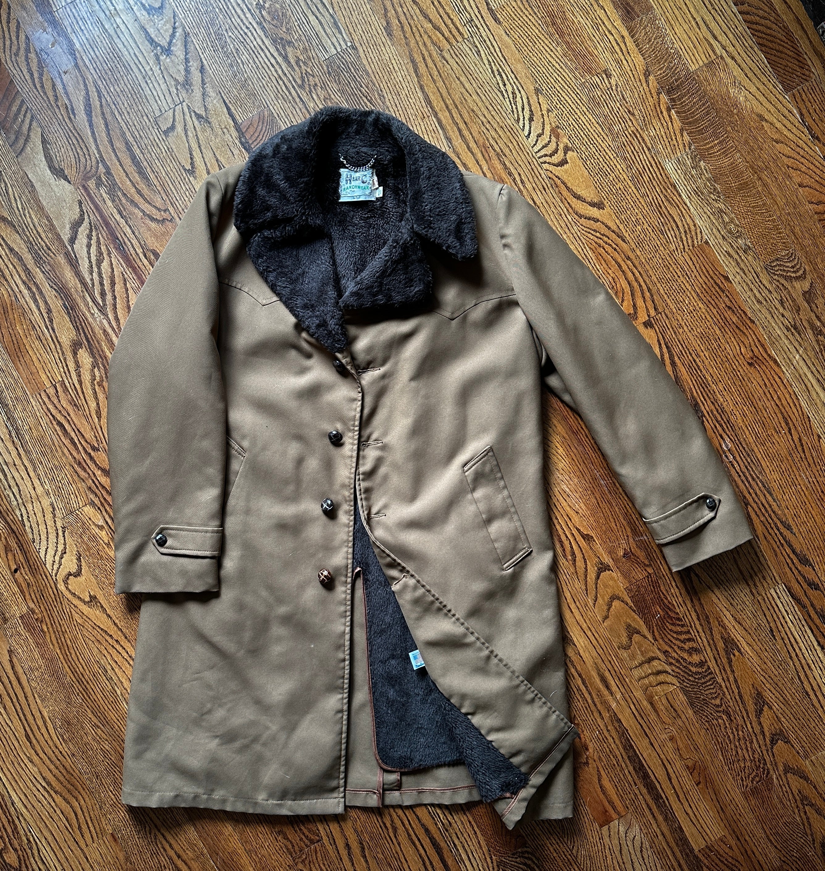 1960'S MENS LONG SHEARLING COLLAR OVER COAT L/XL