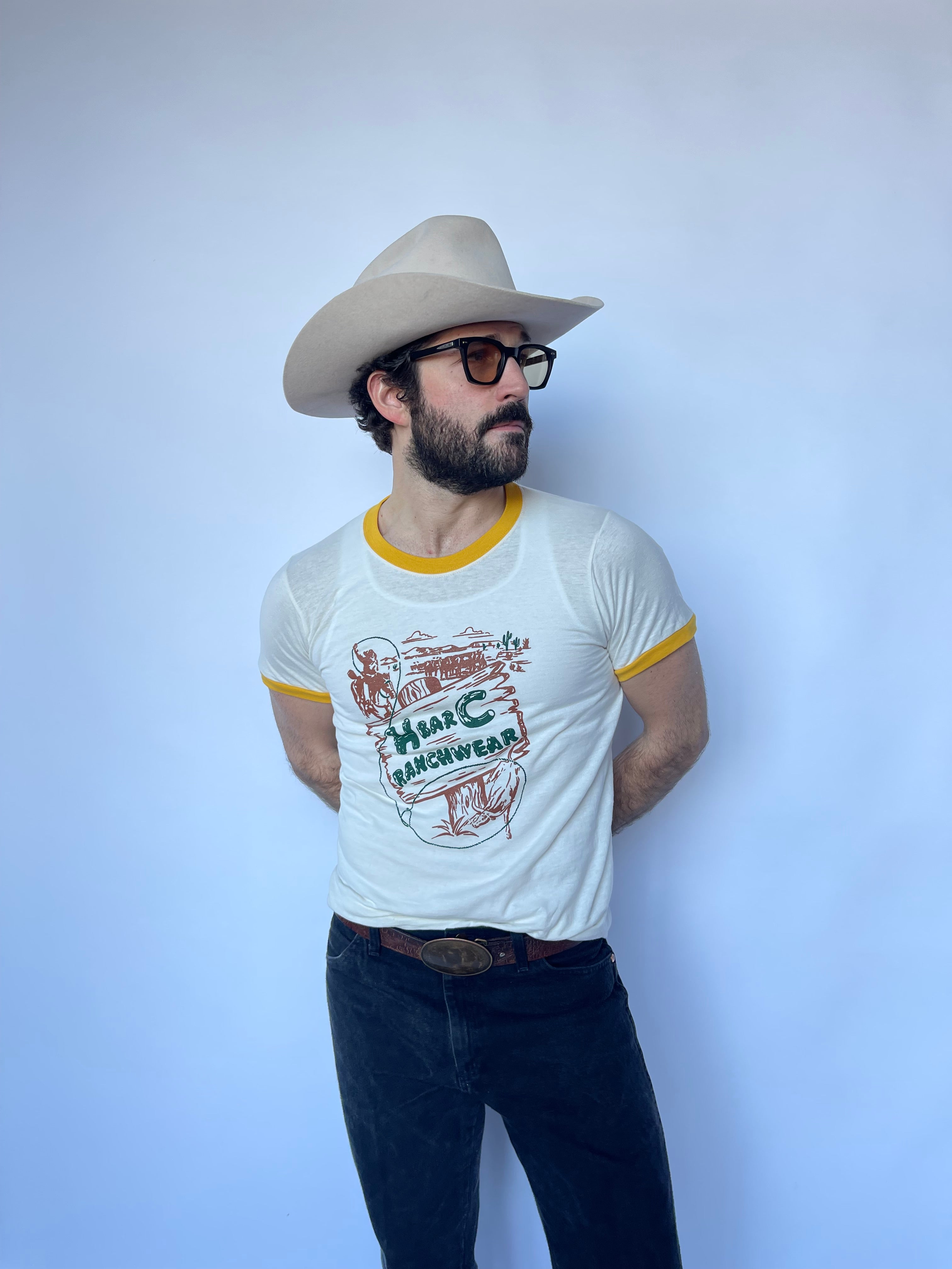 YELLOW VINTAGE LASSO RINGER T SHIRT