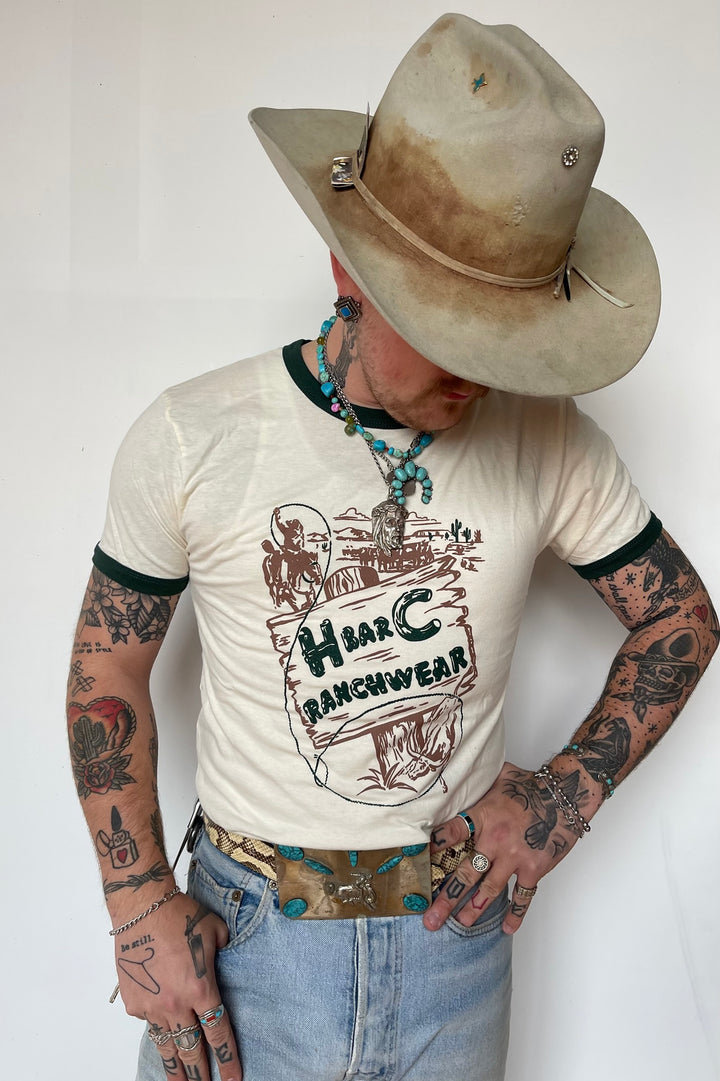 Vintage Styled H Bar C Lasso Ringer T Shirt