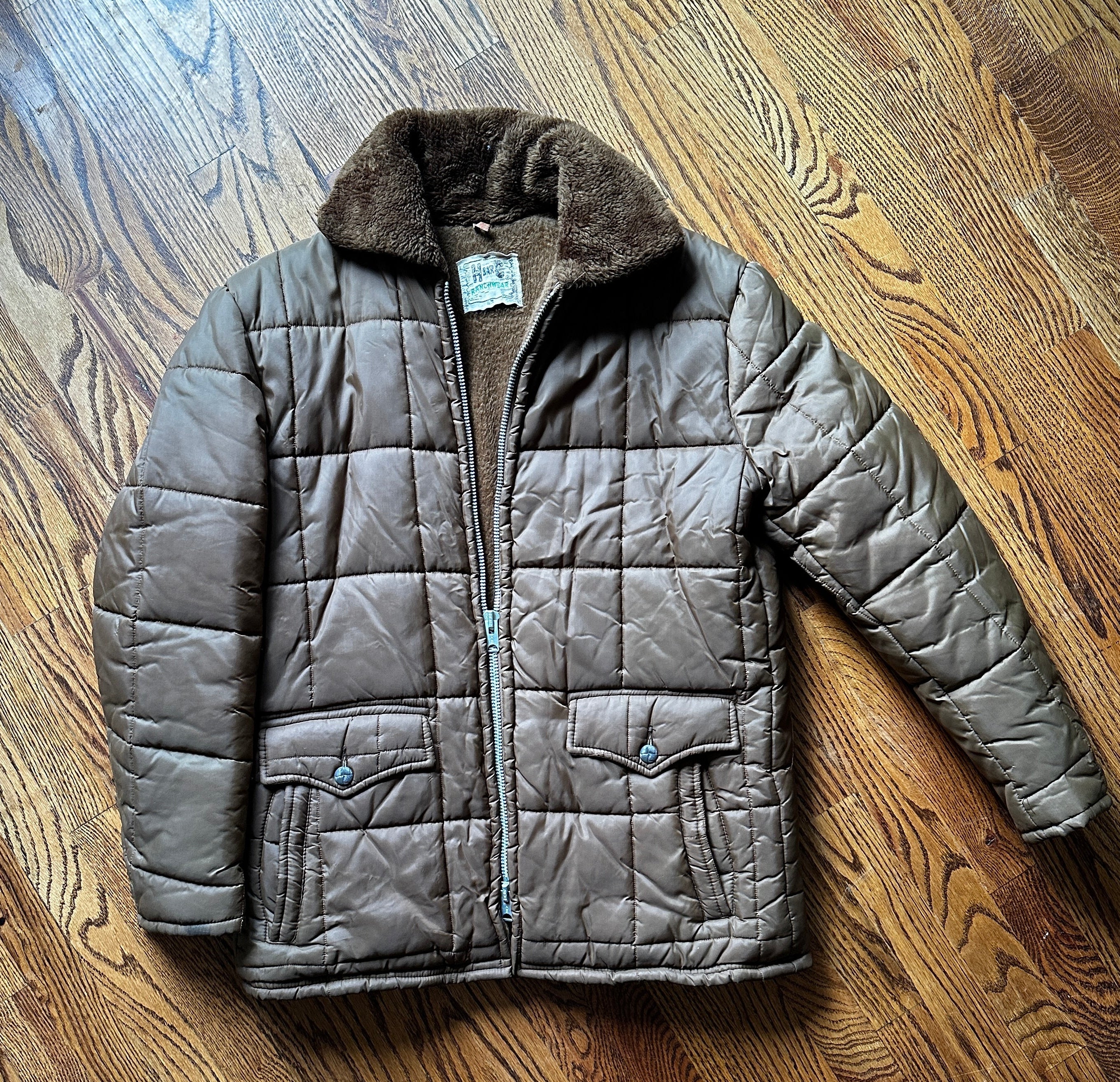 1960'S WESTERN QUILTED FUR LINED PUFFER W FUR COLLAR - LARGE/XL