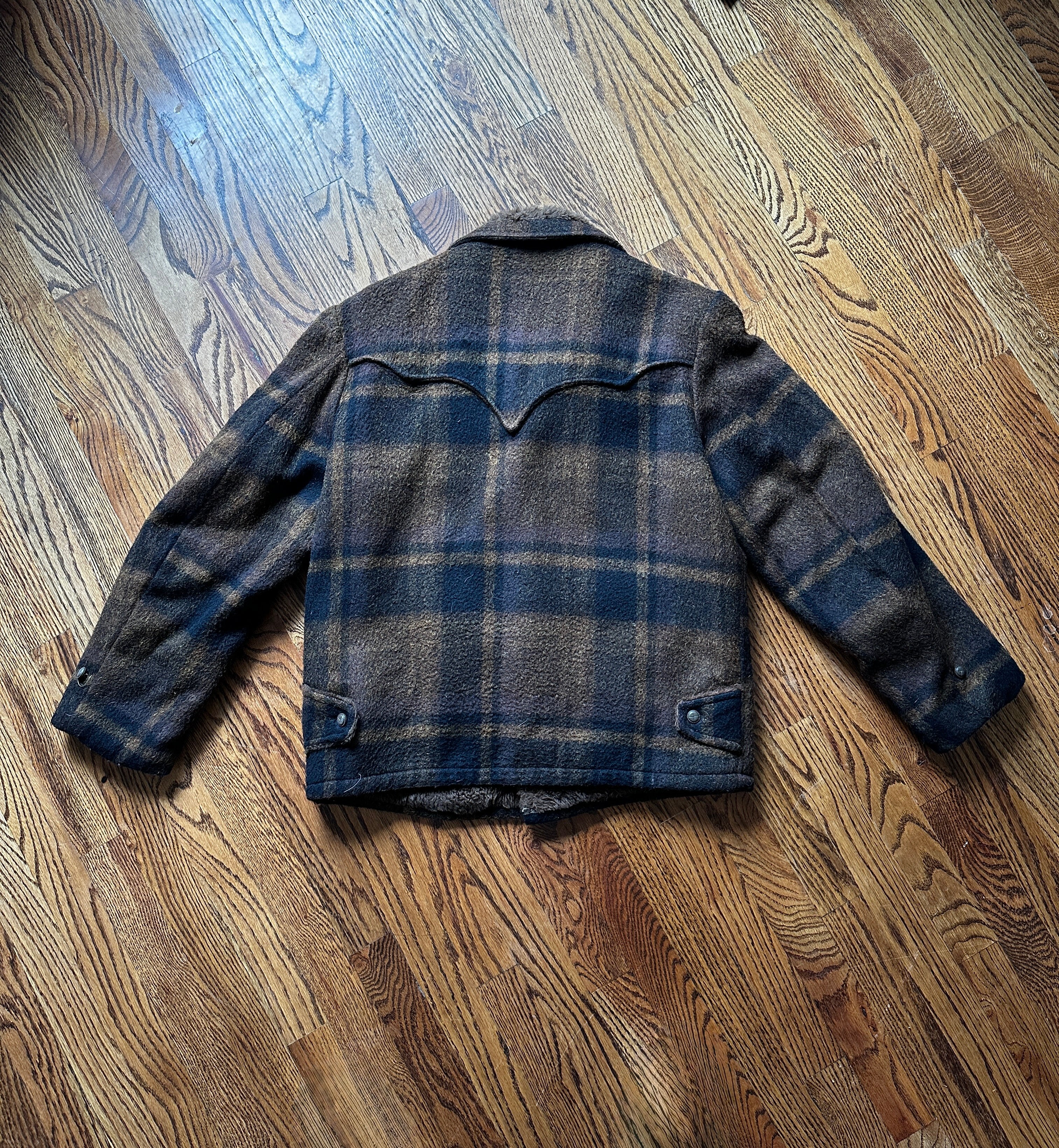 1950/60's BROWN PLAID SHERPA LINED RANCH COAT