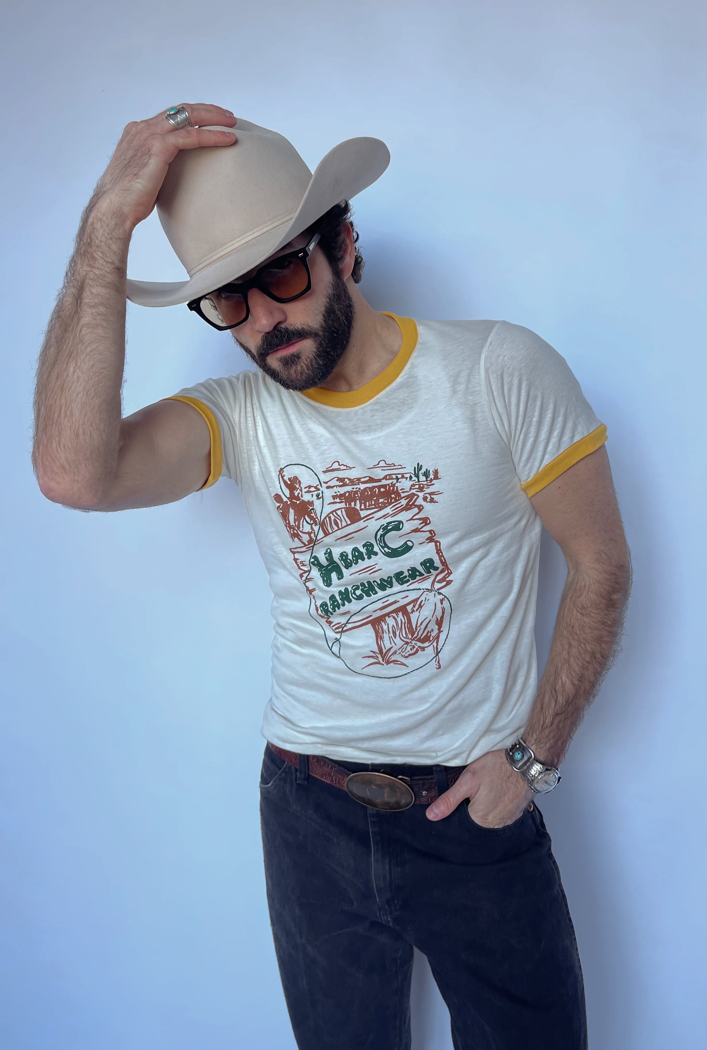 YELLOW VINTAGE LASSO RINGER T SHIRT