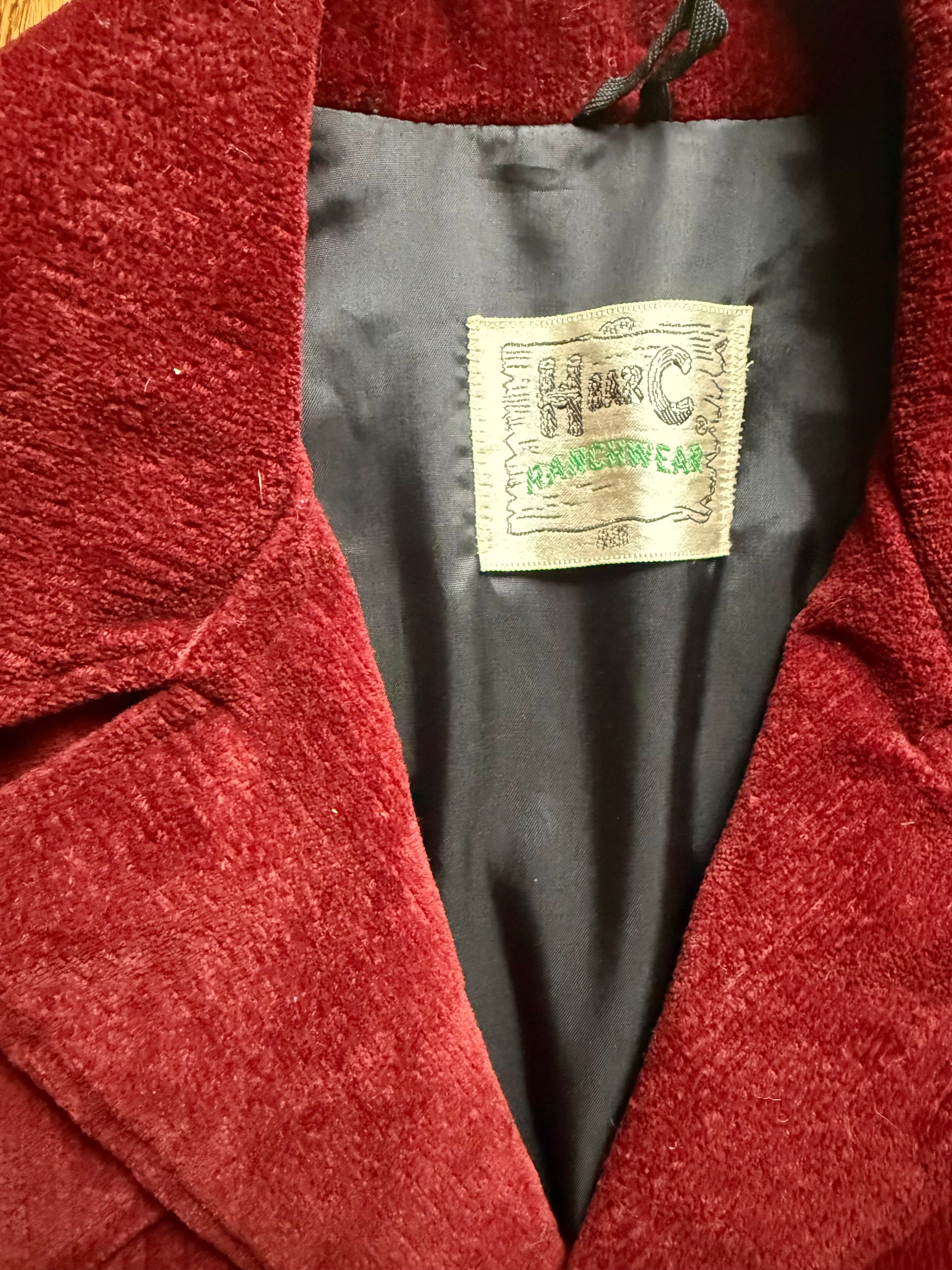 1960'S BURGUNDY VELVET CORDUROY RANCH COAT XL