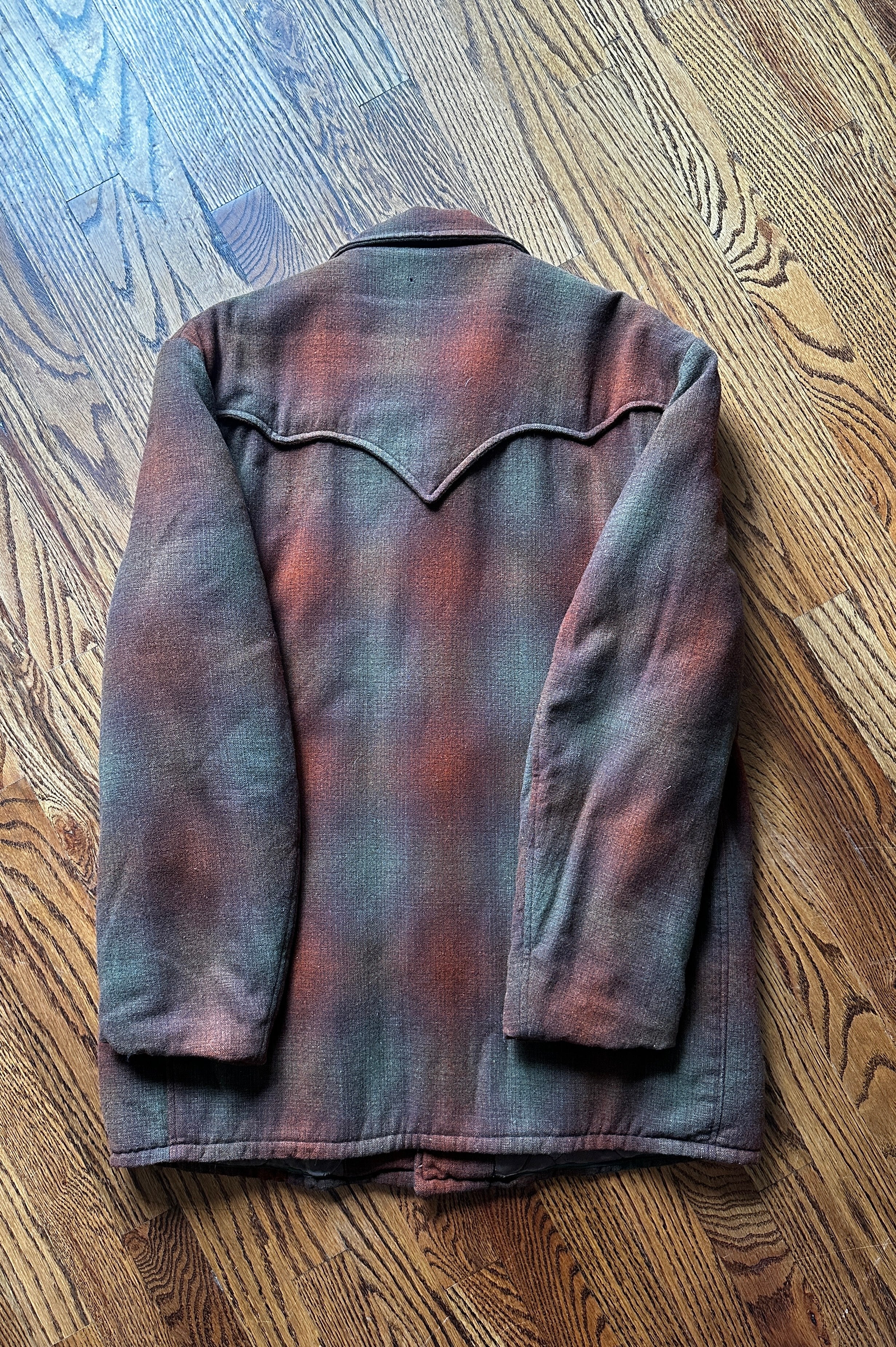 1960'S BROWN GREEN WOOL RANCH COAT LARGE