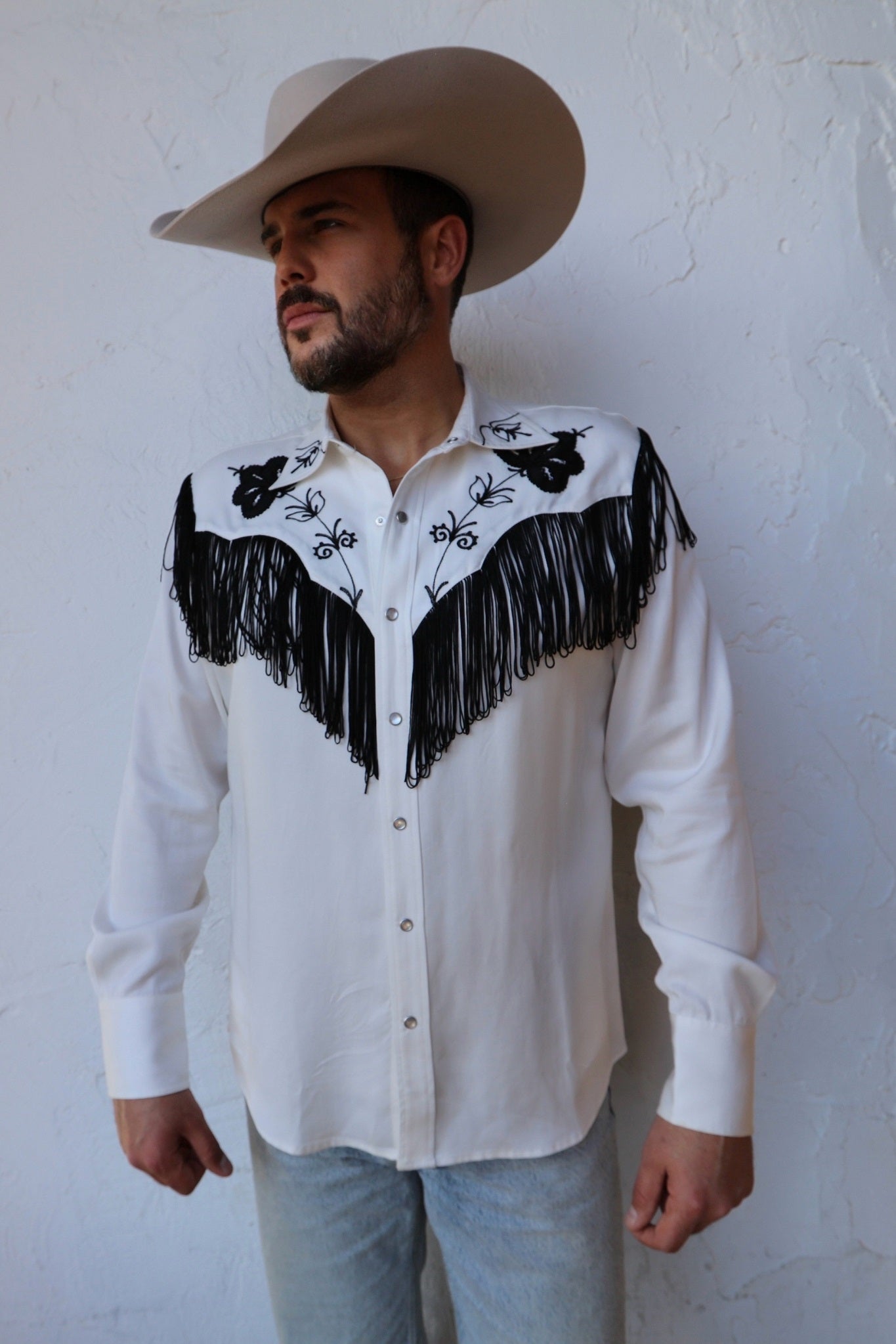 H Bar C Men's Cowboy Shirt With Fringe purchases Size 15 1/2.