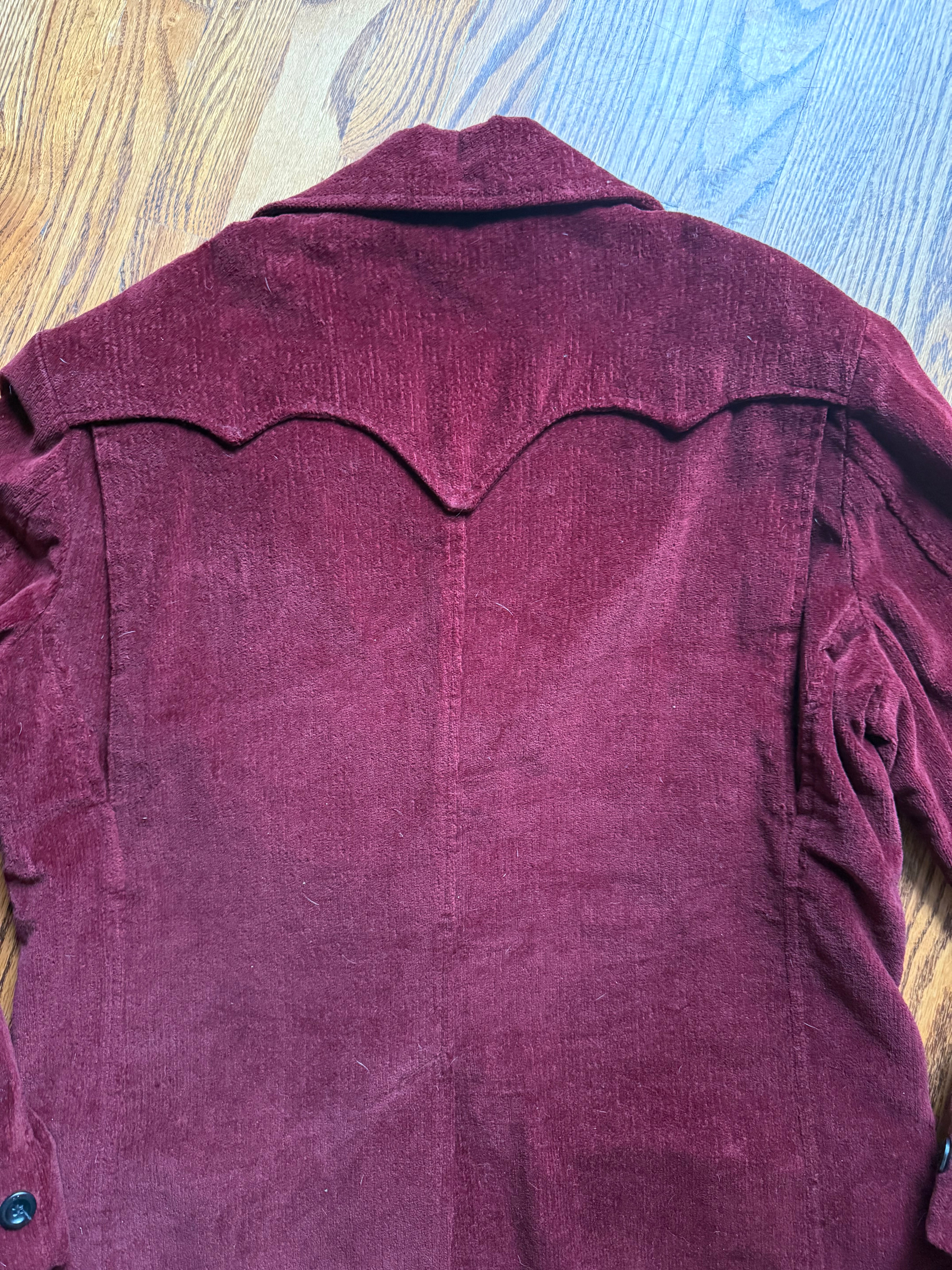 1960'S BURGUNDY VELVET CORDUROY RANCH COAT XL