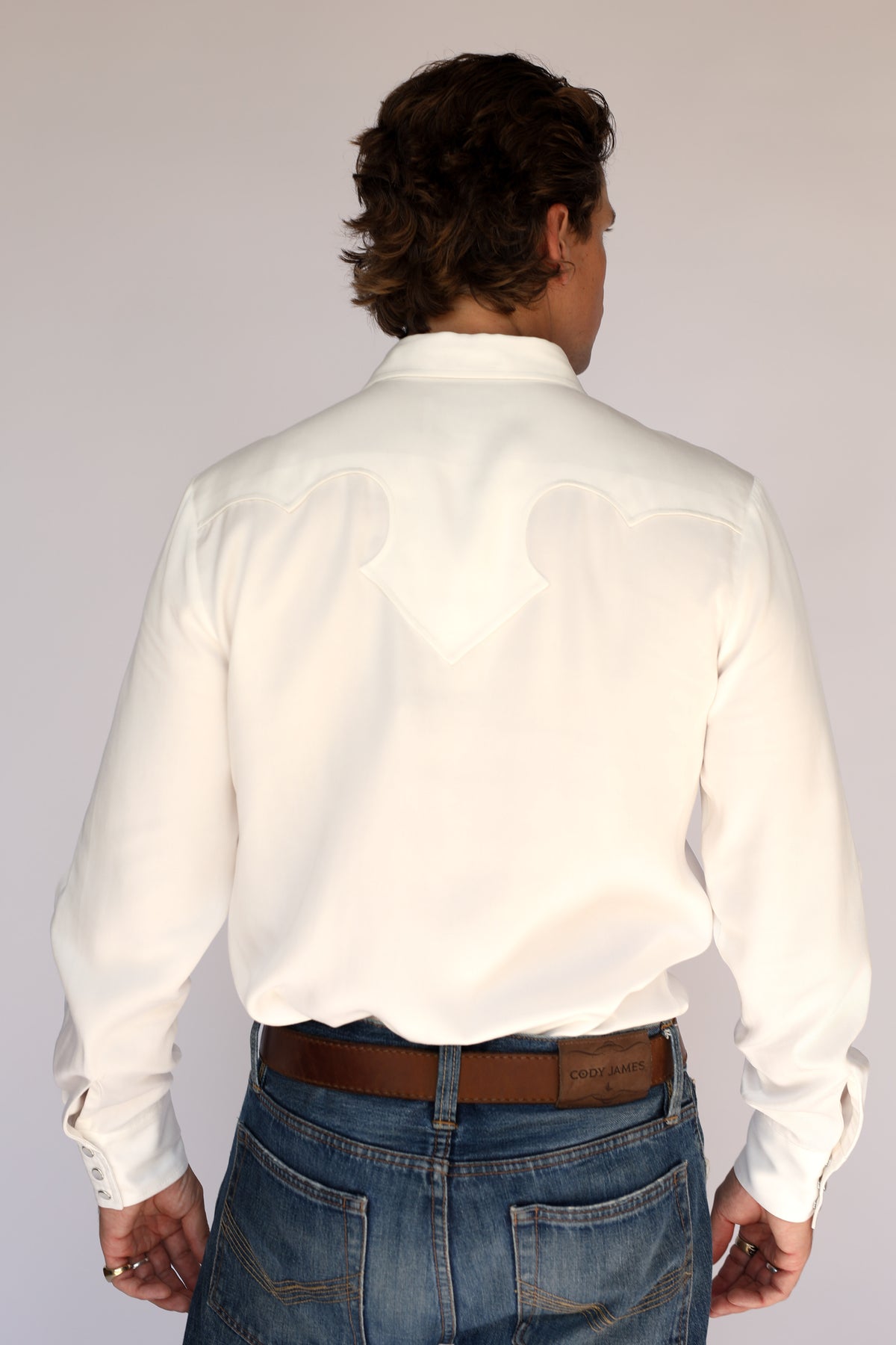 H Bar C El Segundo men's white pearl snap western shirt in 100% Tencel.