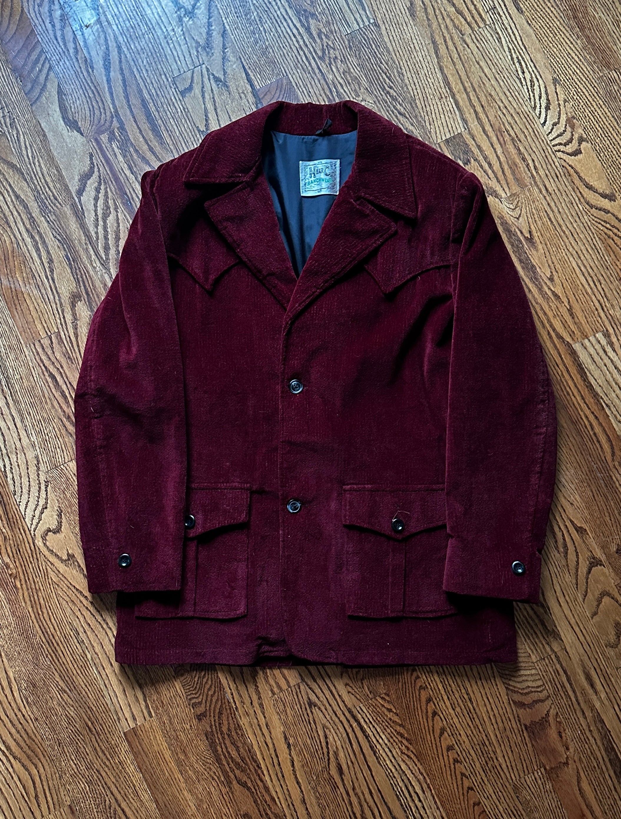 1960'S BURGUNDY VELVET CORDUROY RANCH COAT XL