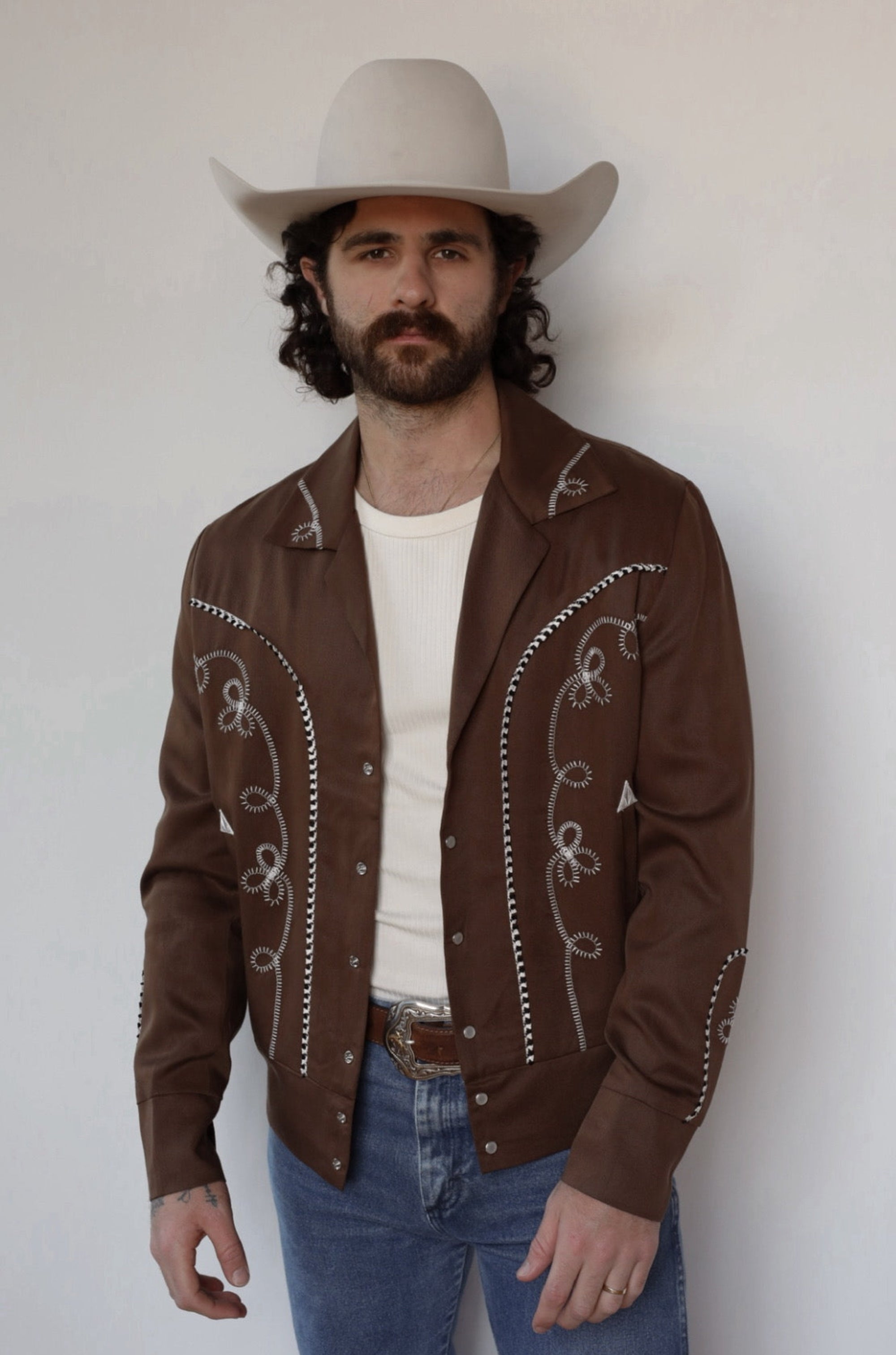 Bolero Men's Jacket Walnut and White