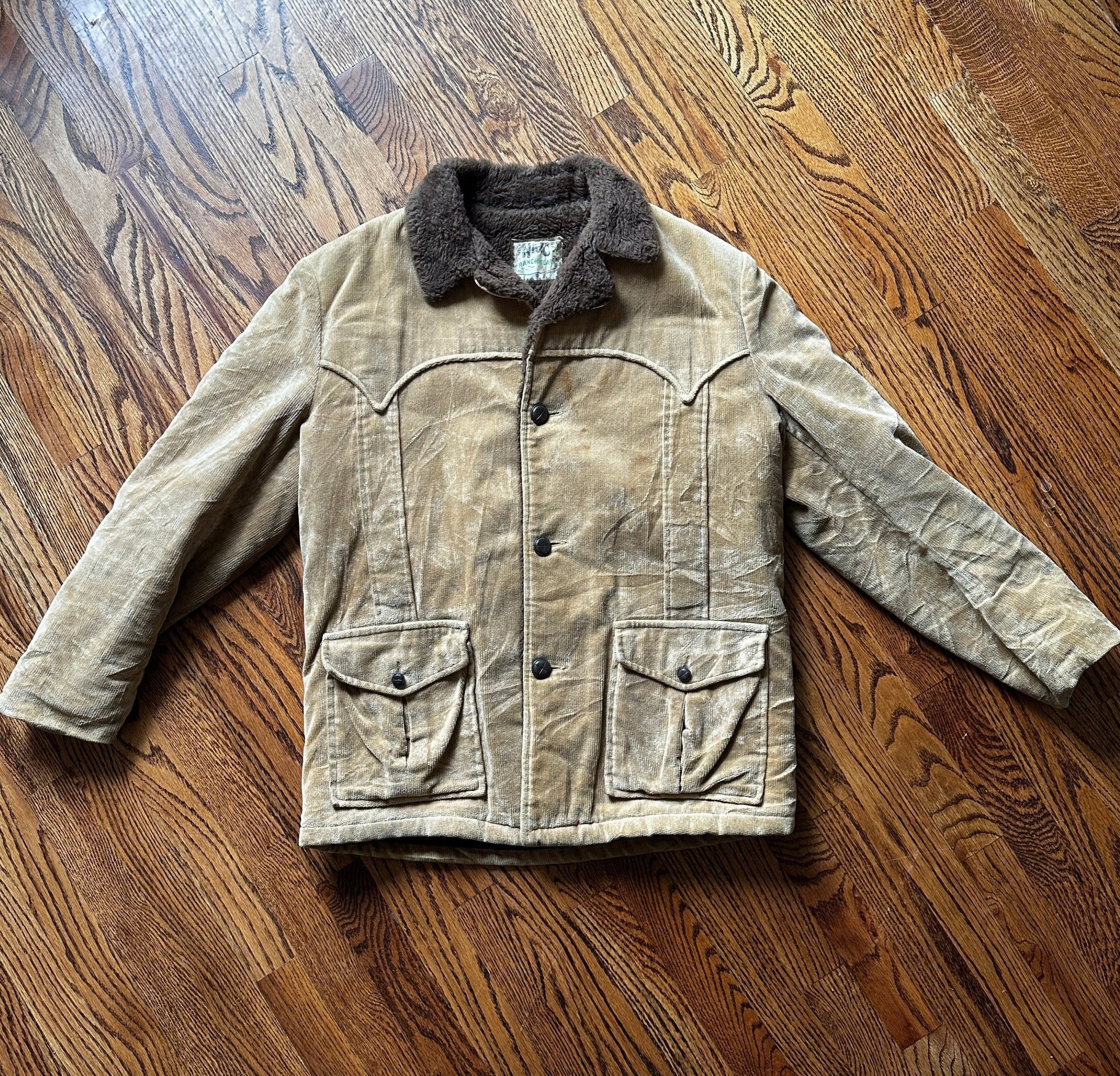 1960'S BEIGE CORDUROY SHERPA LINED L/XL