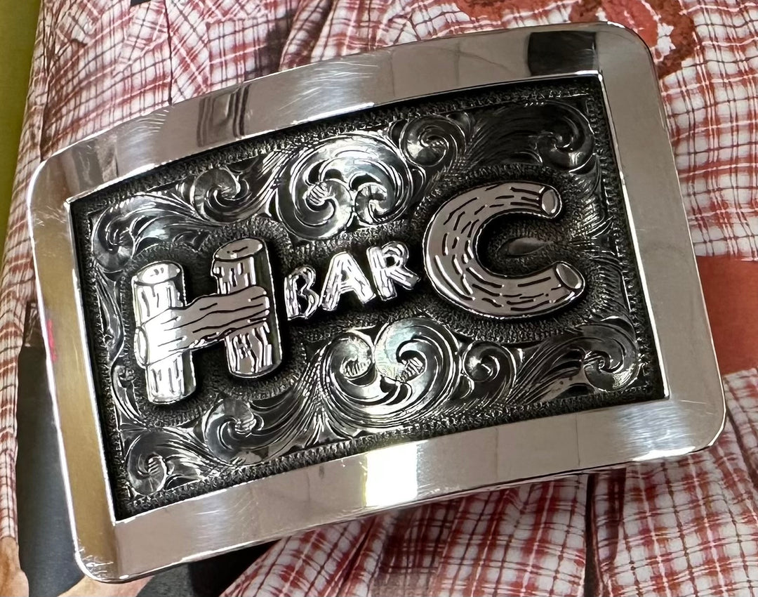H BAR C hand engraved Limited Edition Sterling silver belt buckle