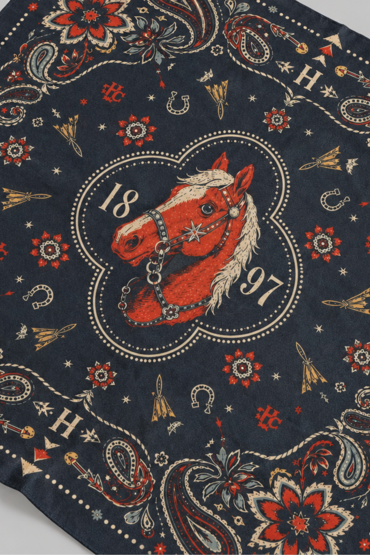 Navy Floral Horse Large Scarf