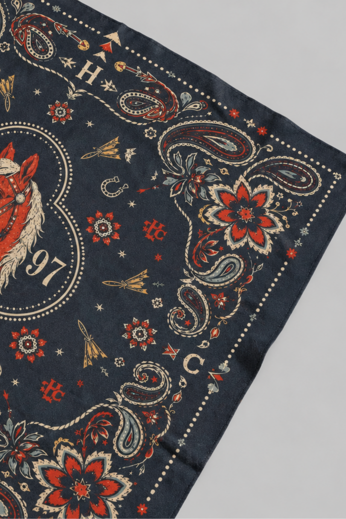Navy Floral Horse Large Scarf