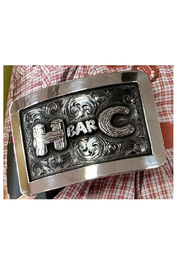 H BAR C hand engraved Limited Edition Sterling silver belt buckle